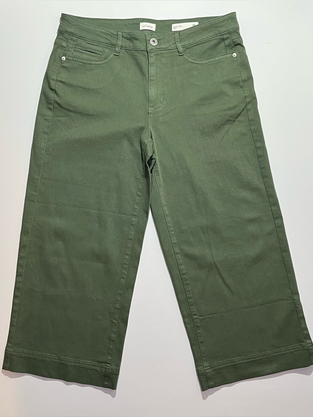 J Jill Wide Leg Crop Mid Rise Stretch Pants, Size 10 Petite, Green